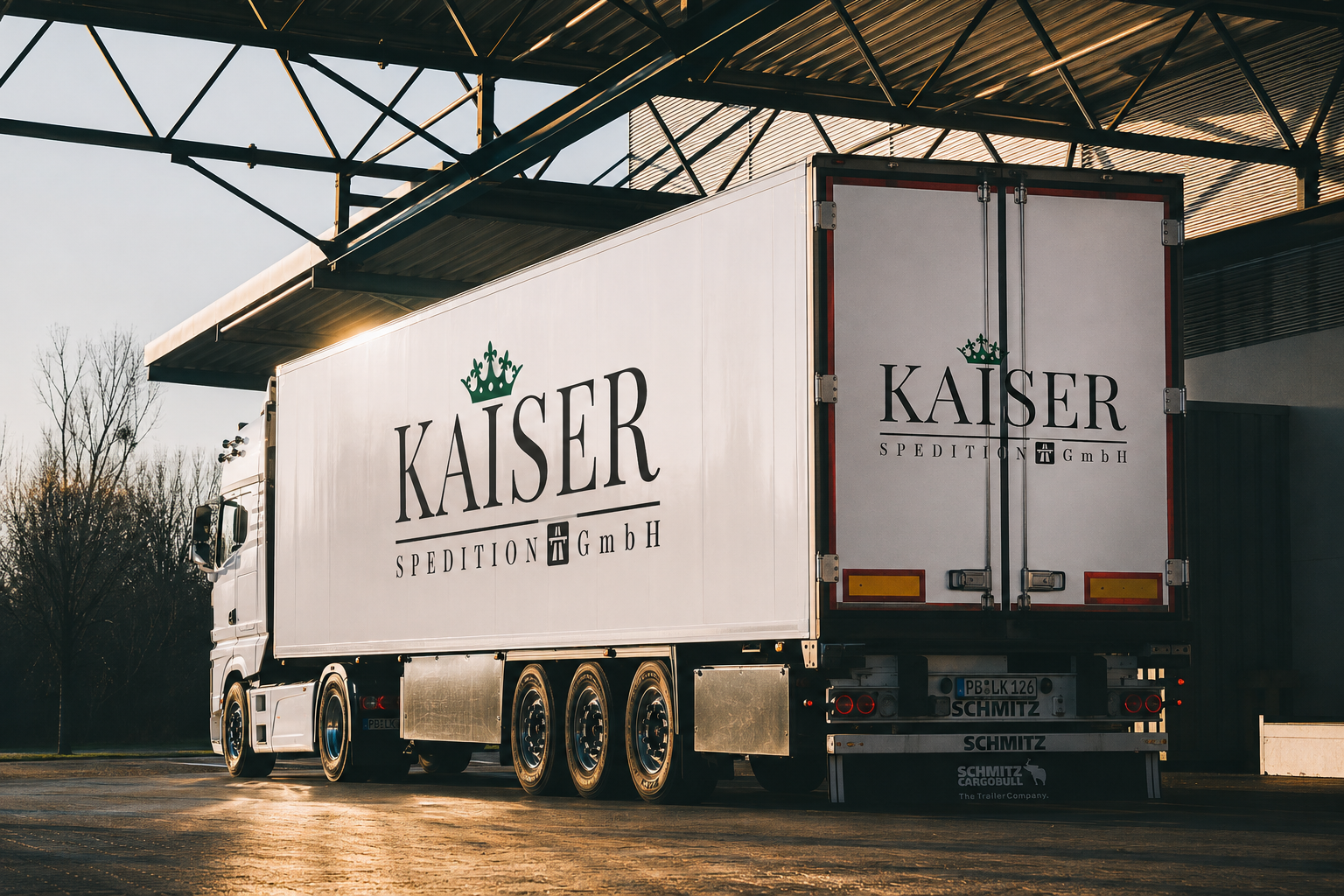 Sattelzüge der Kaiser Spedition auf dem Betriebsgelände